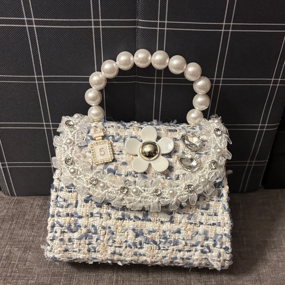 Elegant Pearl Handle Tweed Bag mini